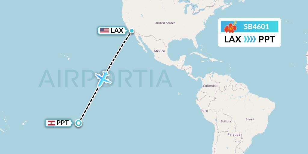 SB4601 Aircalin Flight Map: Los Angeles to Papeete