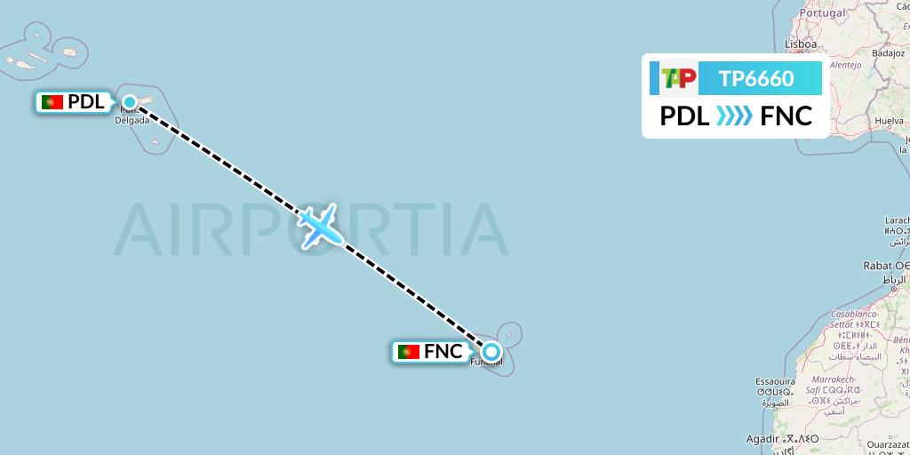 TP6660 TAP Portugal Flight Map: Ponta Delgada to Funchal