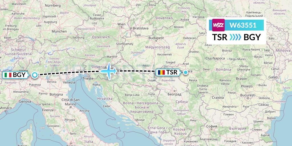 W63551 Wizz Air Flight Map: Timisoara to Milan