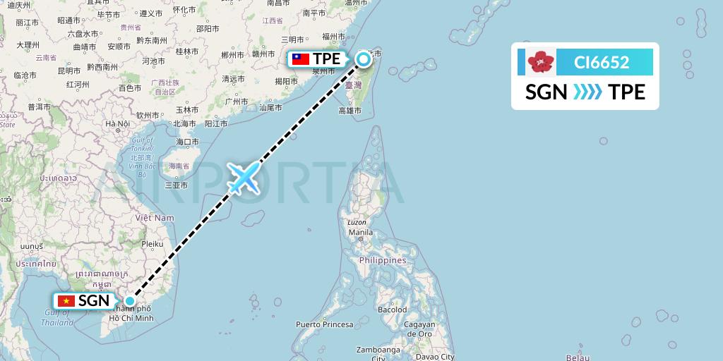 CI6652 China Airlines Flight Map: Ho Chi Minh City to Taipei