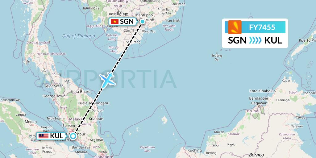 FY7455 Firefly Flight Map: Ho Chi Minh City to Kuala Lumpur