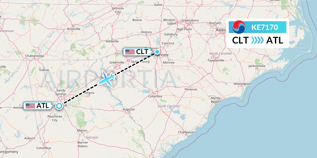 KE7170 Korean Air Flight Map: Charlotte to Atlanta