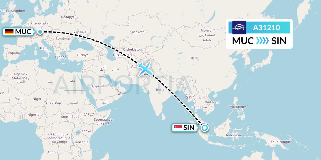 A31210 Aegean Airlines Flight Map: Munich to Singapore