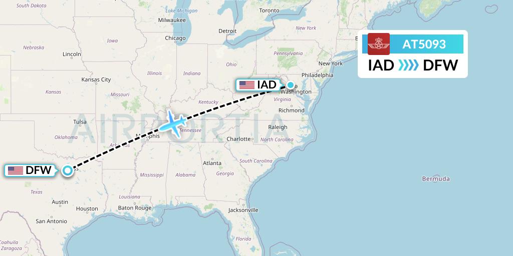 AT5093 Royal Air Maroc Flight Map: Washington to Dallas