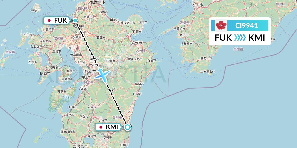 CI9941 China Airlines Flight Map: Fukuoka to Miyazaki