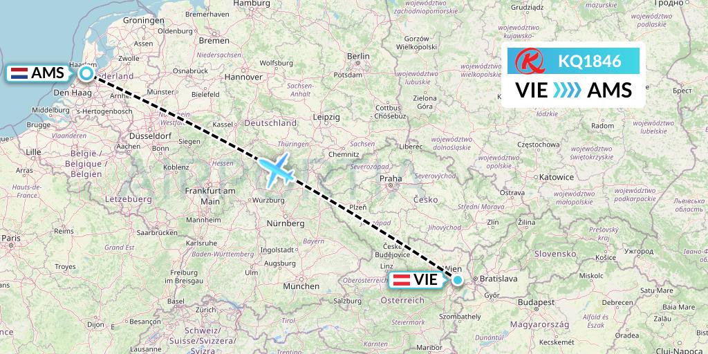 KQ1846 Kenya Airways Flight Map: Vienna to Amsterdam
