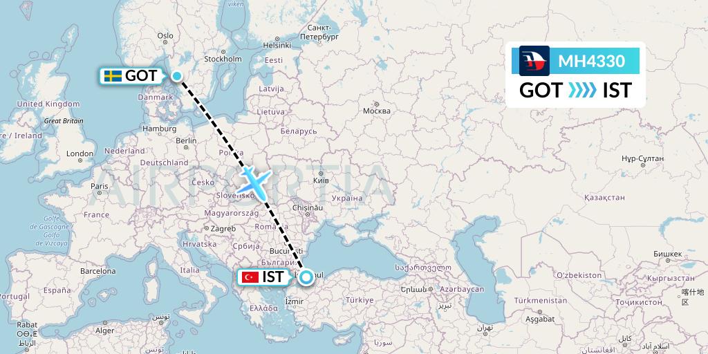 MH4330 Malaysia Airlines Flight Map: Gothenburg to Istanbul