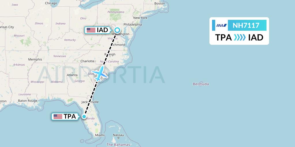 NH7117 All Nippon Airways Flight Map: Tampa to Washington