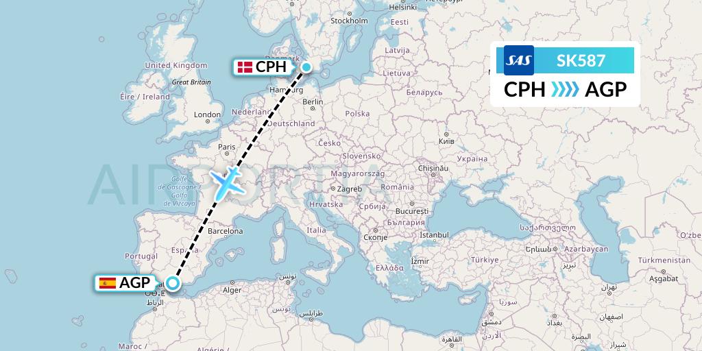 SK587 SAS Flight Map: Copenhagen to Malaga