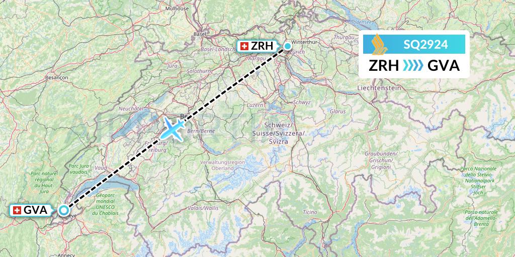 SQ2924 Singapore Airlines Flight Map: Zurich to Geneva
