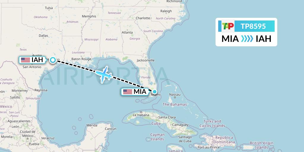 TP8595 TAP Portugal Flight Map: Miami to Houston