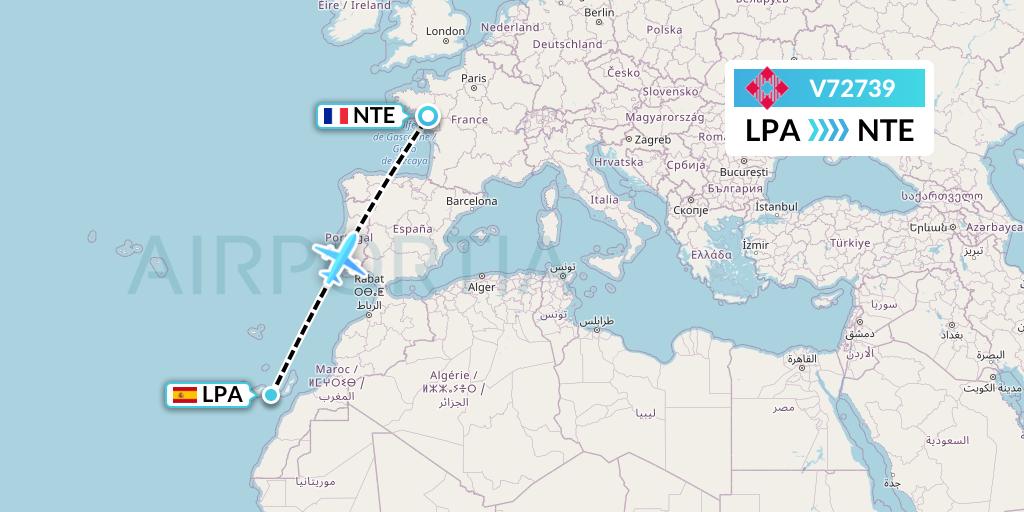 V72739 Volotea Flight Map: Las Palmas to Nantes