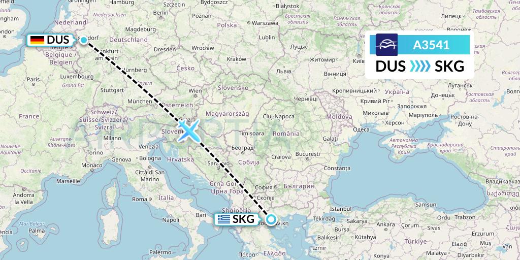 A3541 Aegean Airlines Flight Map: Dusseldorf to Thessaloniki