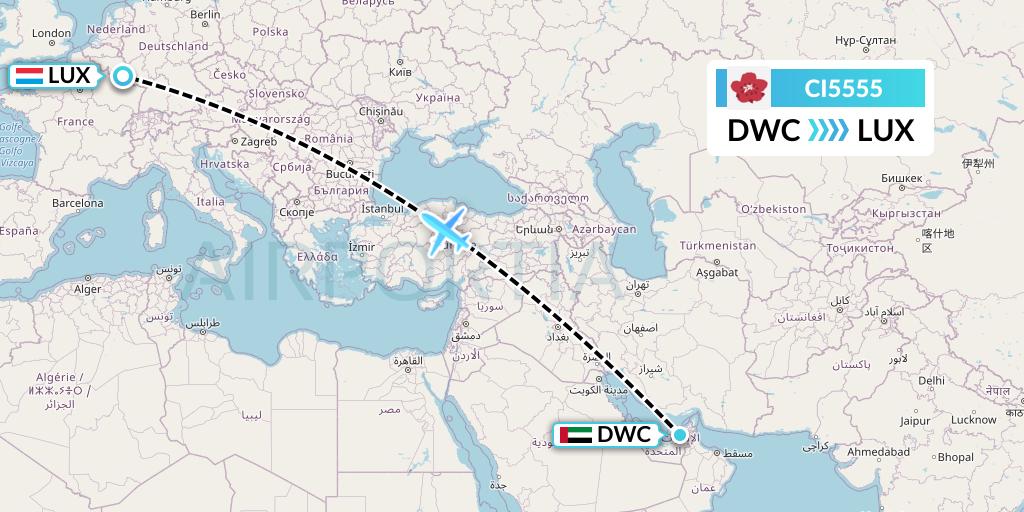CI5555 China Airlines Flight Map: Dubai to Luxembourg