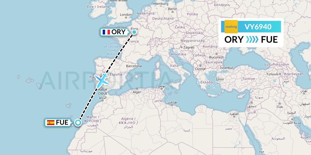 VY6940 Vueling Flight Map: Paris to Fuerteventura