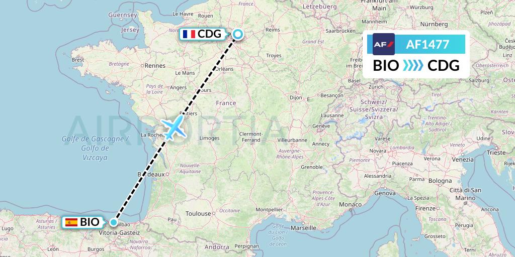AF1477 Air France Flight Map: Bilbao to Paris