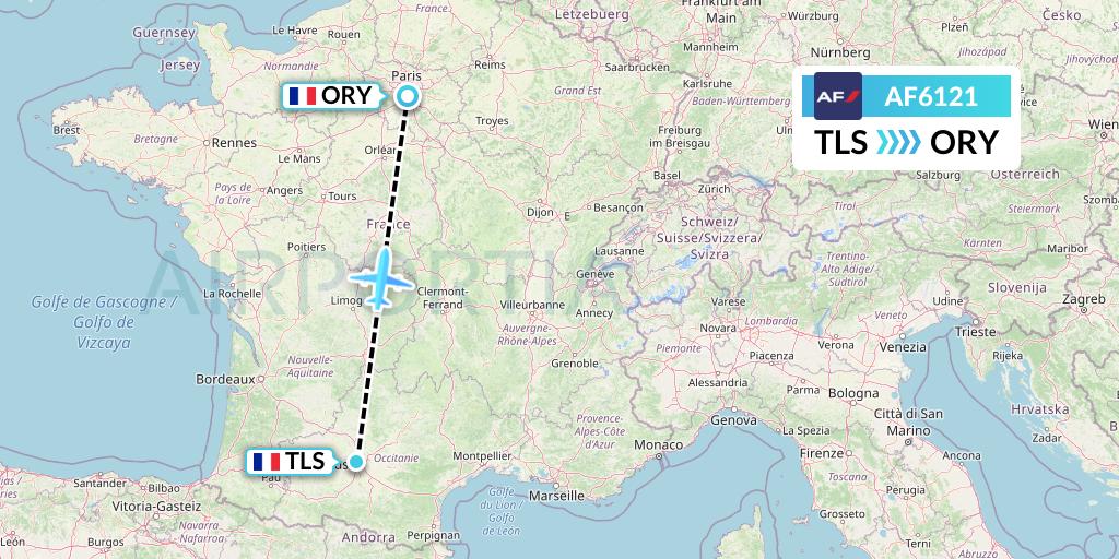 AF6121 Air France Flight Map: Toulouse to Paris