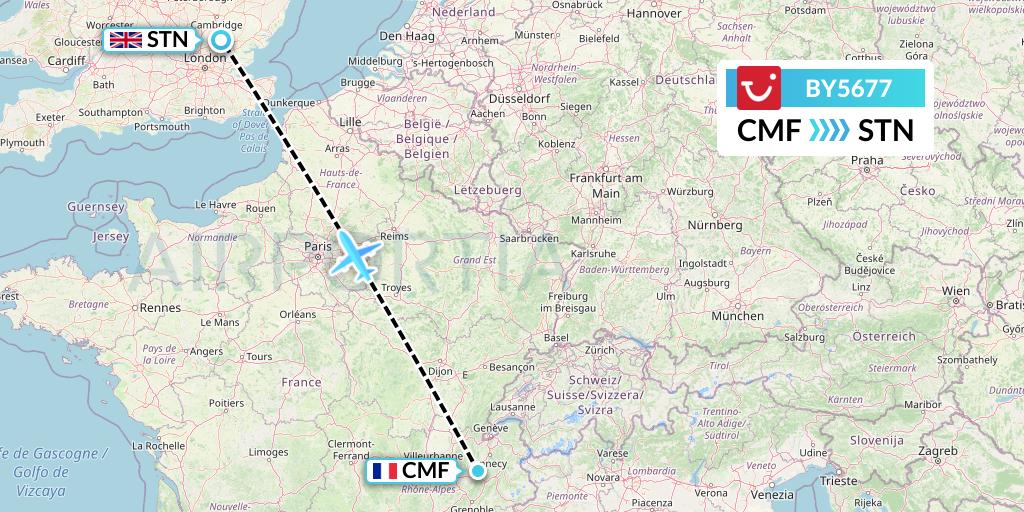 BY5677 TUI Airways Flight Map: Chambery to London