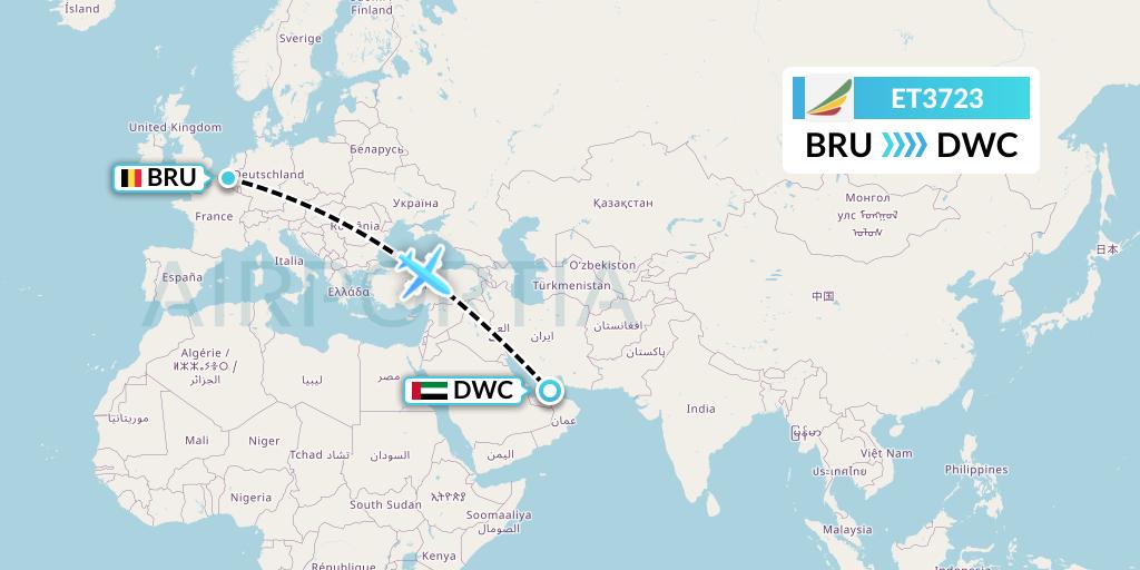 ET3723 Ethiopian Airlines Flight Map: Brussels to Dubai