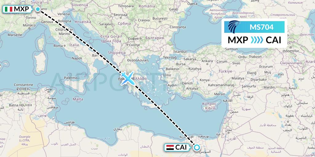 MS704 EgyptAir Flight Map: Milan to Cairo