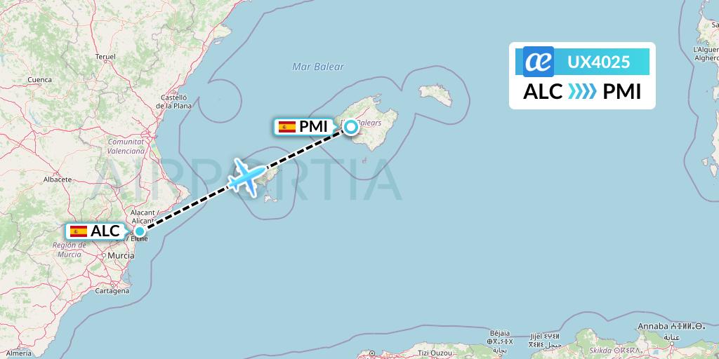 UX4025 Air Europa Flight Map: Alicante to Palma de Mallorca