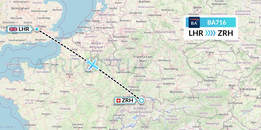 BA716 British Airways Flight Map: London to Zurich