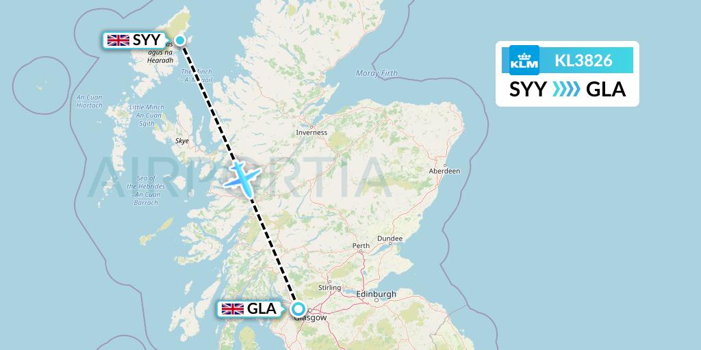 KL3826 KLM Flight Map: Stornoway to Glasgow