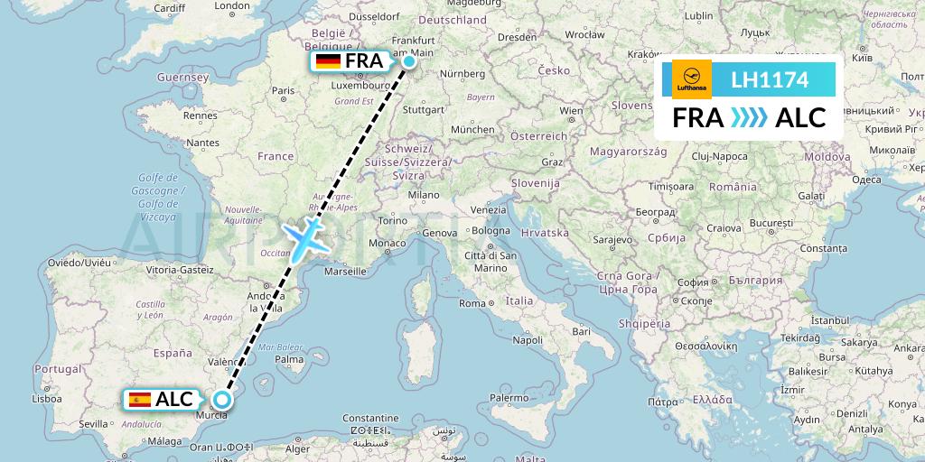 LH1174 Lufthansa Flight Map: Frankfurt to Alicante