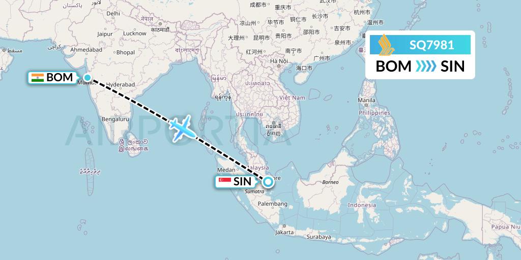 SQ7981 Singapore Airlines Flight Map: Mumbai to Singapore
