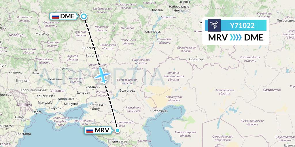 Y71022 NordStar Flight Map: Mineralnye Vody to Moscow