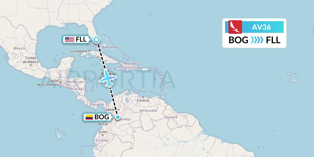 AV36 Avianca Flight Map: Bogota to Fort Lauderdale