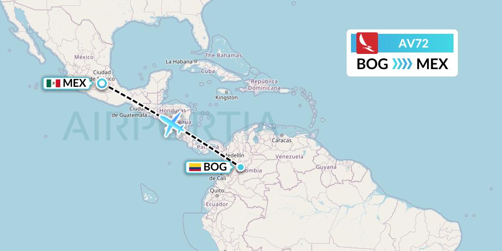 AV72 Avianca Flight Map: Bogota to Mexico City