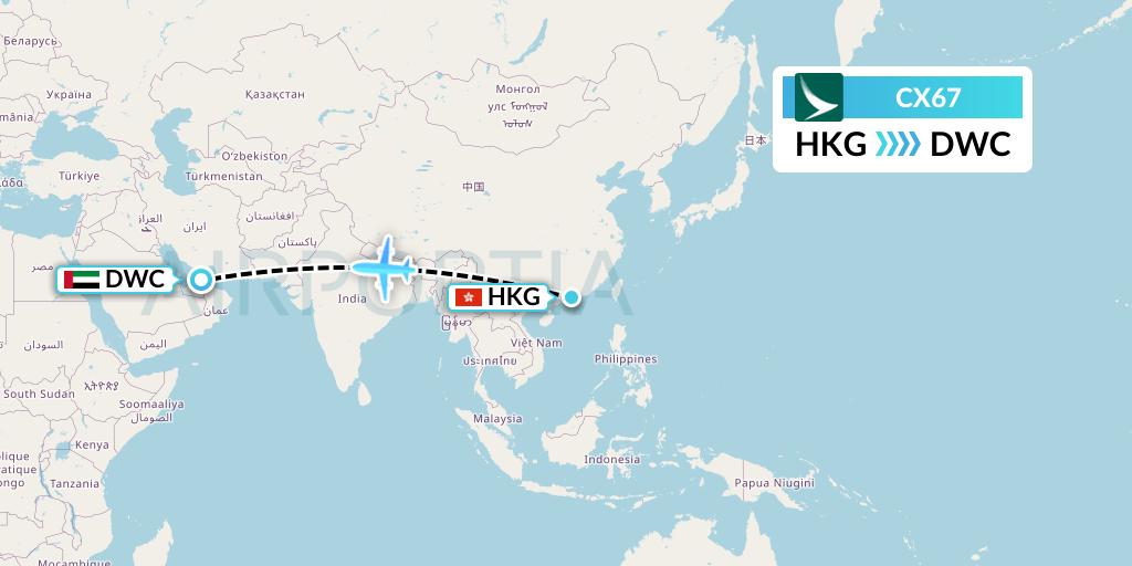 CX67 Cathay Pacific Flight Map: Hong Kong to Dubai
