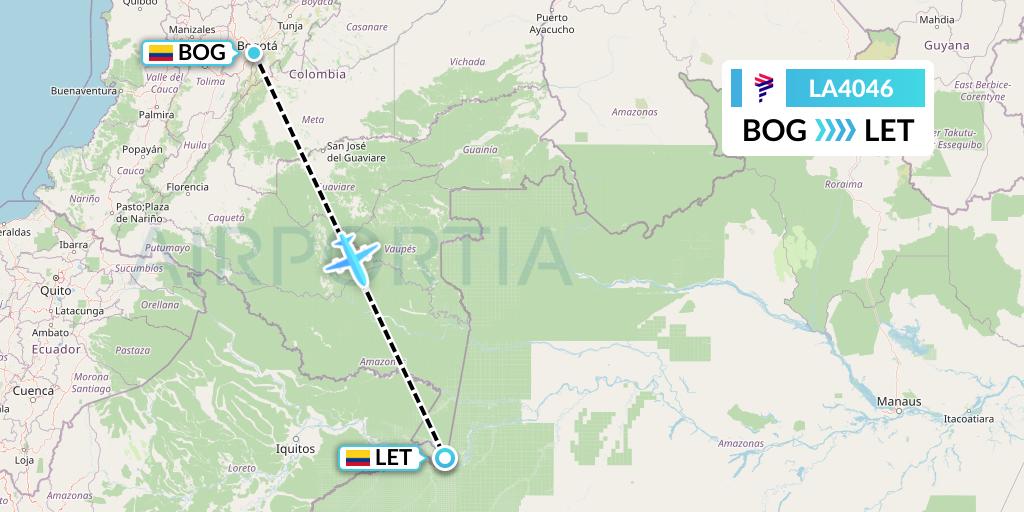 LA4046 LAN Airlines Flight Map: Bogota to Leticia