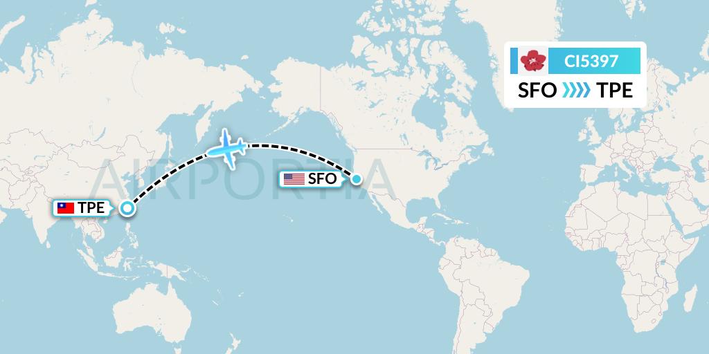 CI5397 China Airlines Flight Map: San Francisco to Taipei