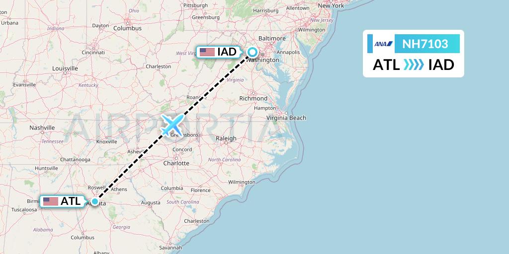 NH7103 All Nippon Airways Flight Map: Atlanta to Washington