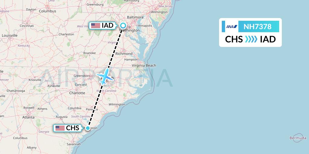 NH7378 All Nippon Airways Flight Map: Charleston to Washington
