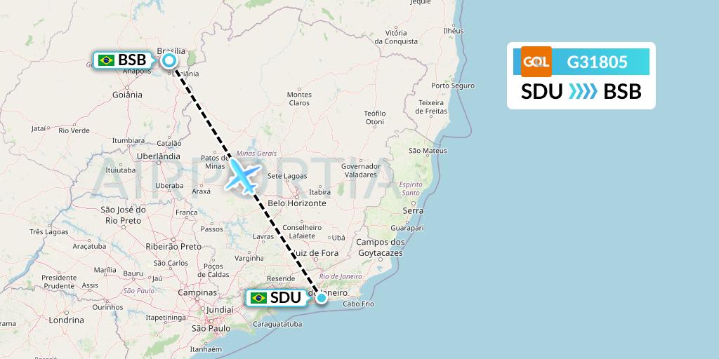 G31805 GOL Transportes Aeros Flight Map: Rio de Janeiro to Brasilia