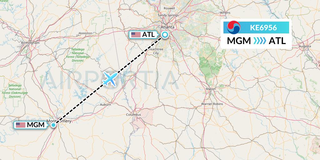KE6956 Korean Air Flight Map: Montgomery to Atlanta