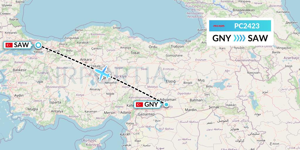 PC2423 Pegasus Airlines Flight Map: Sanliurfa to Istanbul