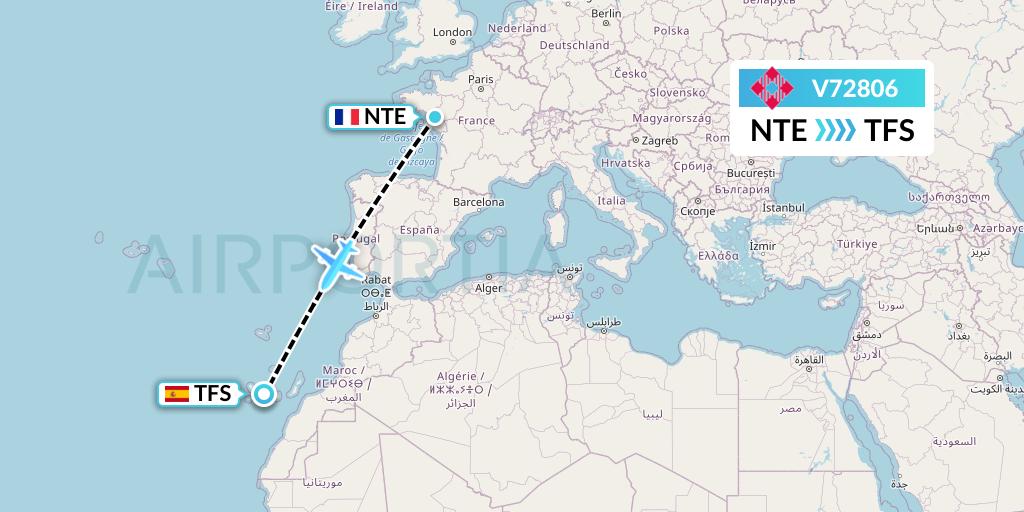 V72806 Volotea Flight Map: Nantes to Tenerife