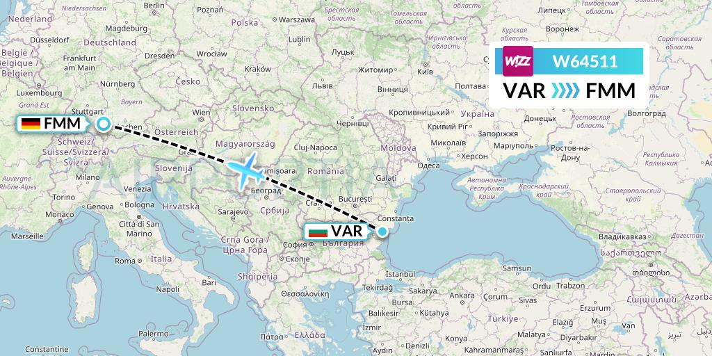 W64511 Wizz Air Flight Map: Varna to Memmingen