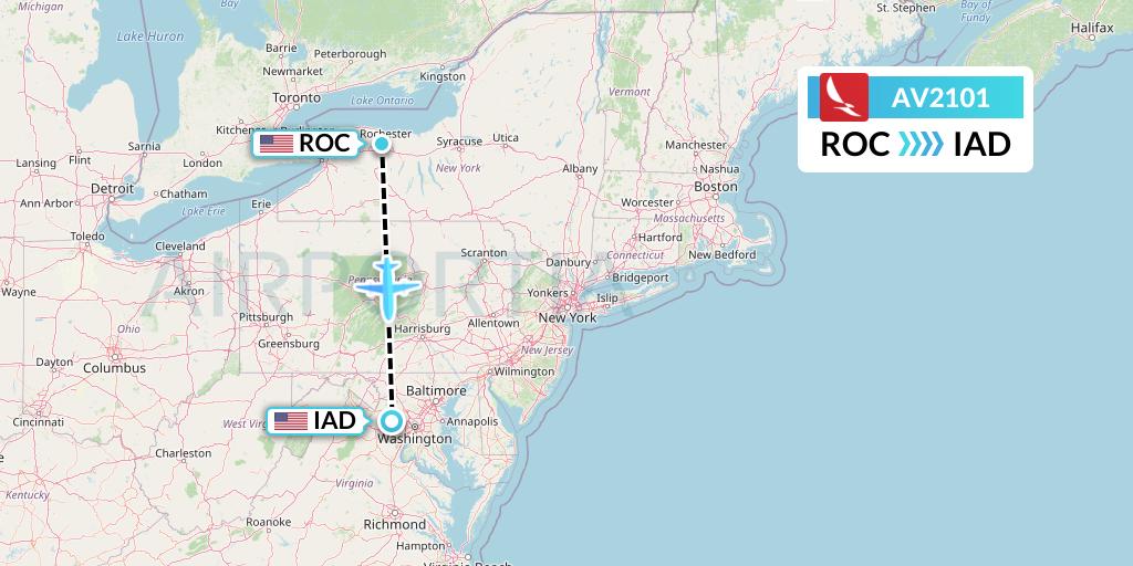 AV2101 Avianca Flight Map: Rochester to Washington
