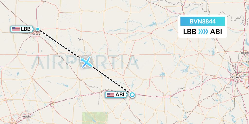 BVN8844 Baron Aviation Services Flight Map: Lubbock to Abilene