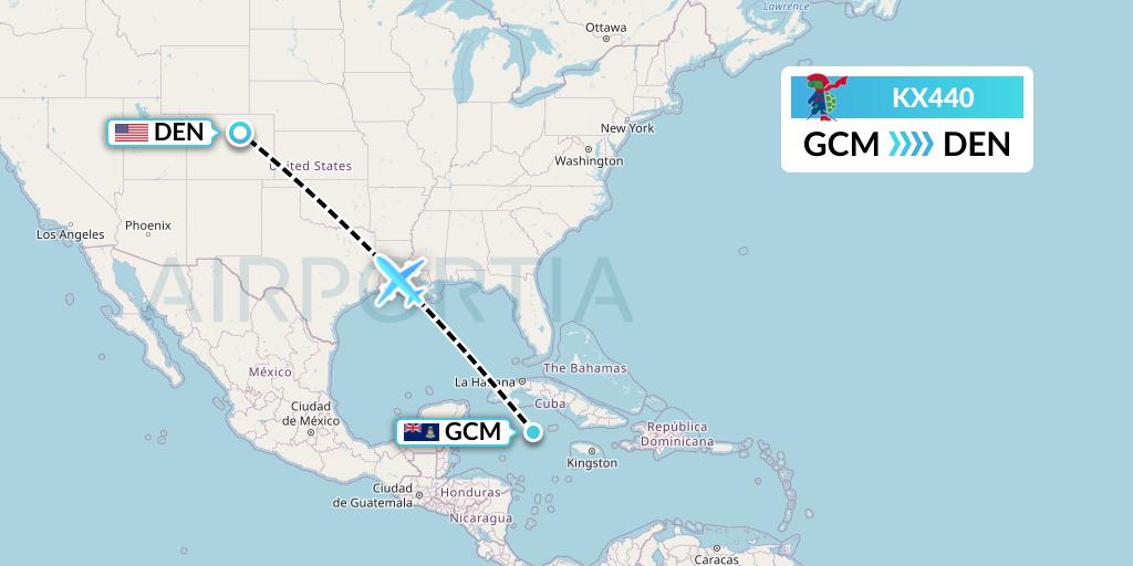 KX440 Cayman Airways Flight Map: George Town to Denver