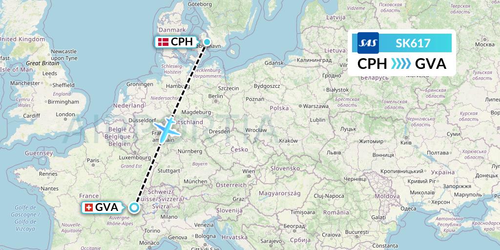 SK617 SAS Flight Map: Copenhagen to Geneva