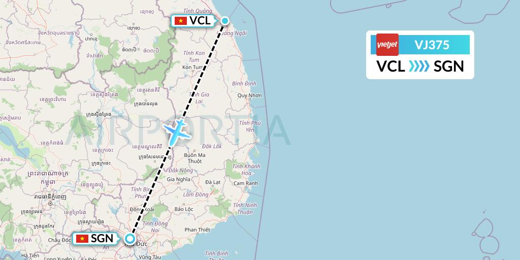 VJ375 VietJet Air Flight Map: Chu Lai to Ho Chi Minh City
