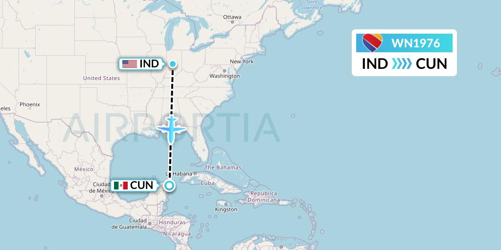WN1976 Southwest Airlines Flight Map: Indianapolis to Cancun