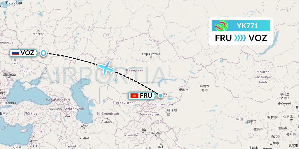 YK771 Avia Traffic Flight Map: Bishkek to Voronezh