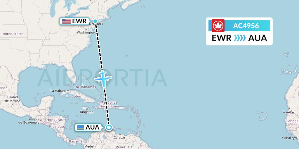 AC4956 Air Canada Flight Map: New York to Oranjestad